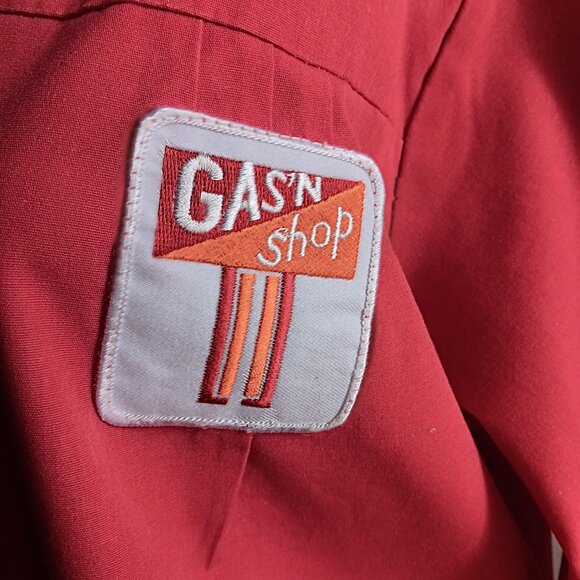 42 XL Vintage 70's Shirt Jacket Gas Station "Gasn Shop" Uniform Belted Patched - Picture 4 of 6